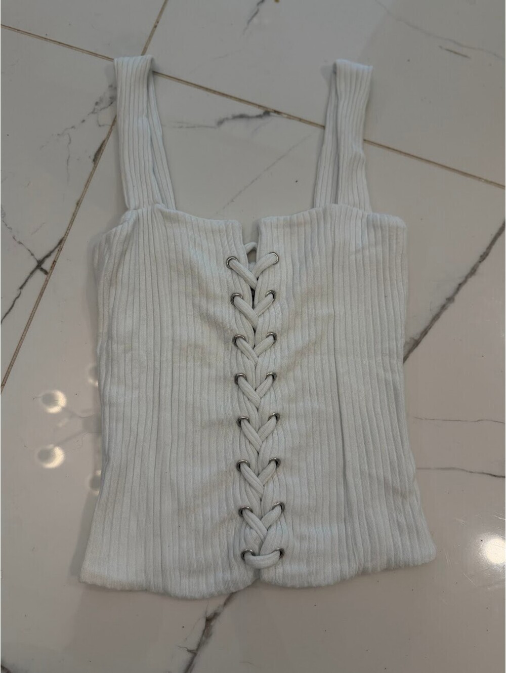 Reformation White Ribbed Lace Up Tank Top Size S